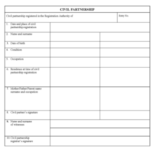 Civil partnership certificate